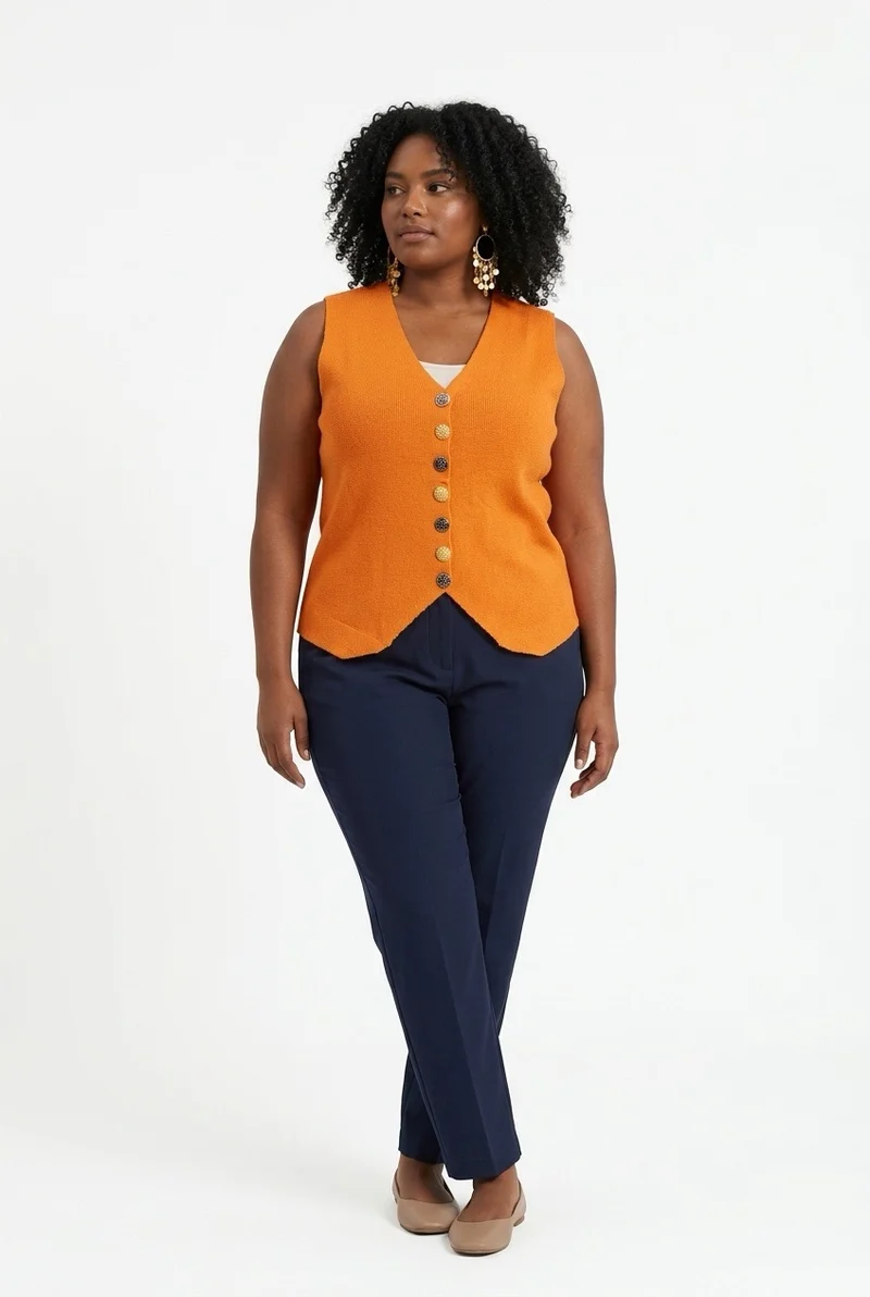 Stylish Sisters Tailored Button-Front Waistcoat Top - Orange