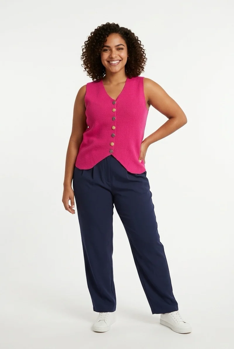 Stylish Sisters Tailored Button-Front Waistcoat Top - Hot Pink