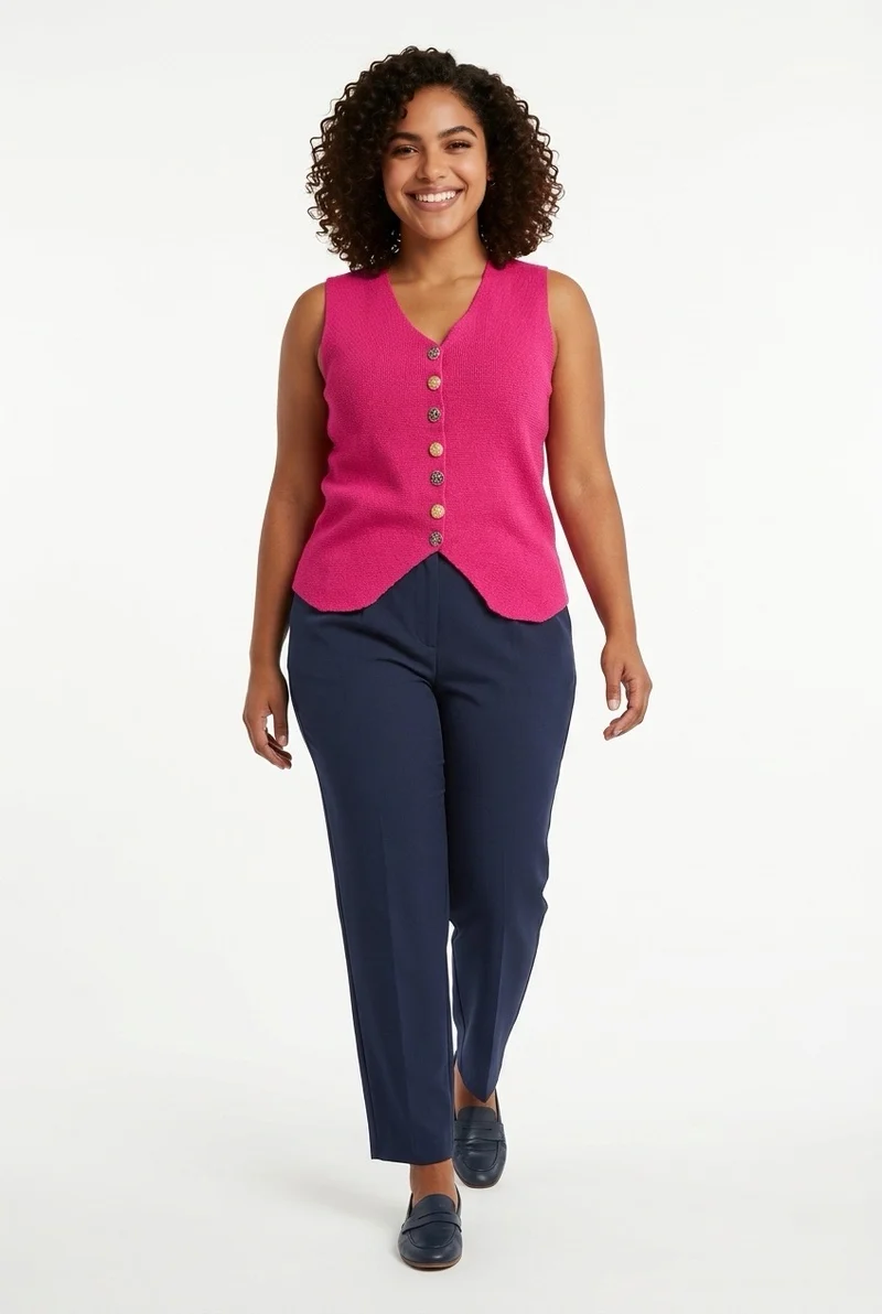 Stylish Sisters Tailored Button-Front Waistcoat Top - Hot Pink