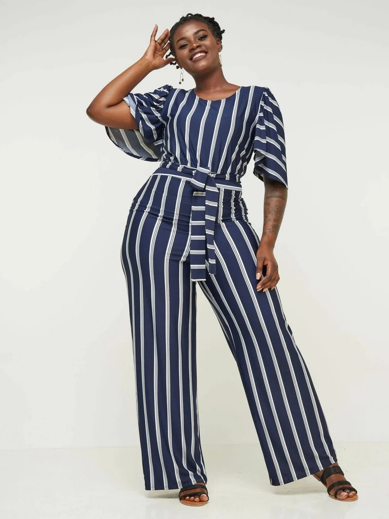 Phyls Collections Tunis Jumpsuit-Navy Blue & White stripes