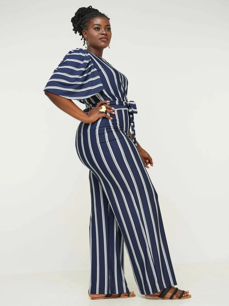 Phyls Collections Tunis Jumpsuit-Navy Blue & White stripes