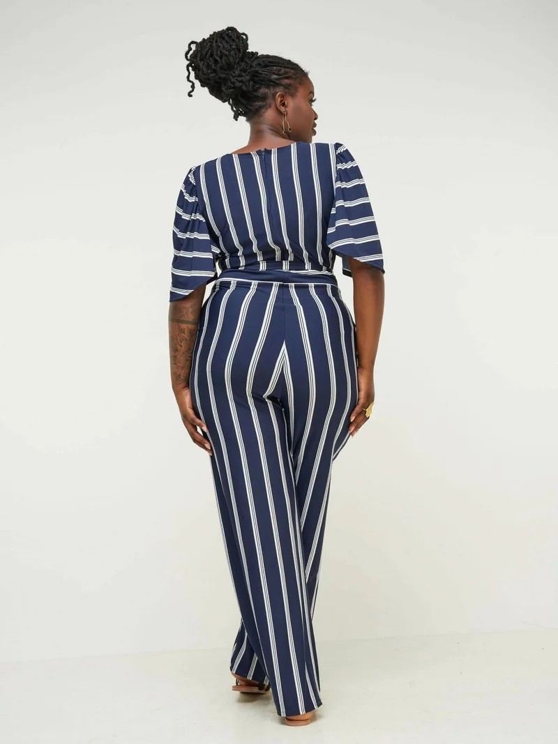 Phyls Collections Tunis Jumpsuit-Navy Blue & White stripes