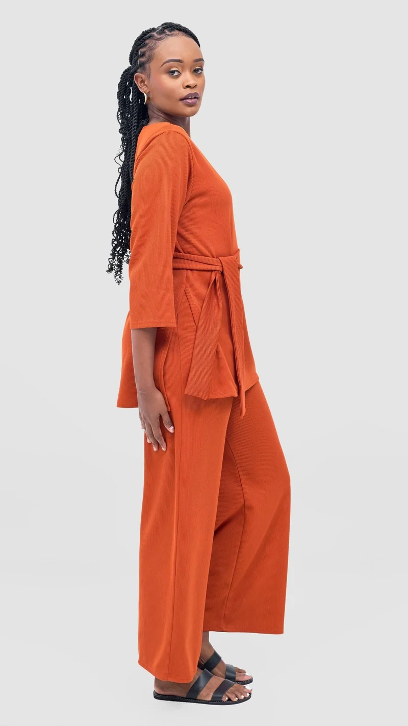 Vivo Rema 3/4 Sleeve Side Slit Tunic Top - Burnt Orange