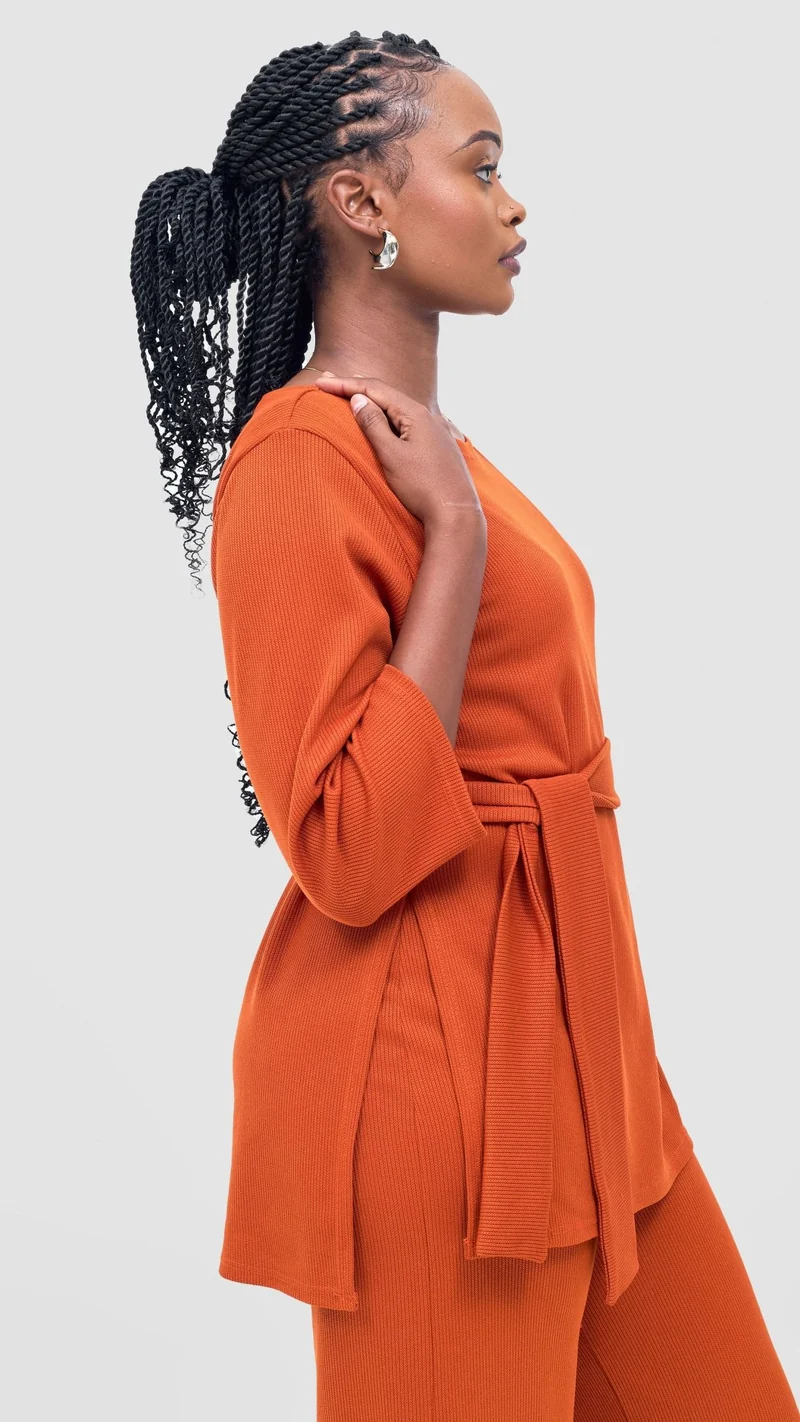 Vivo Rema 3/4 Sleeve Side Slit Tunic Top - Burnt Orange
