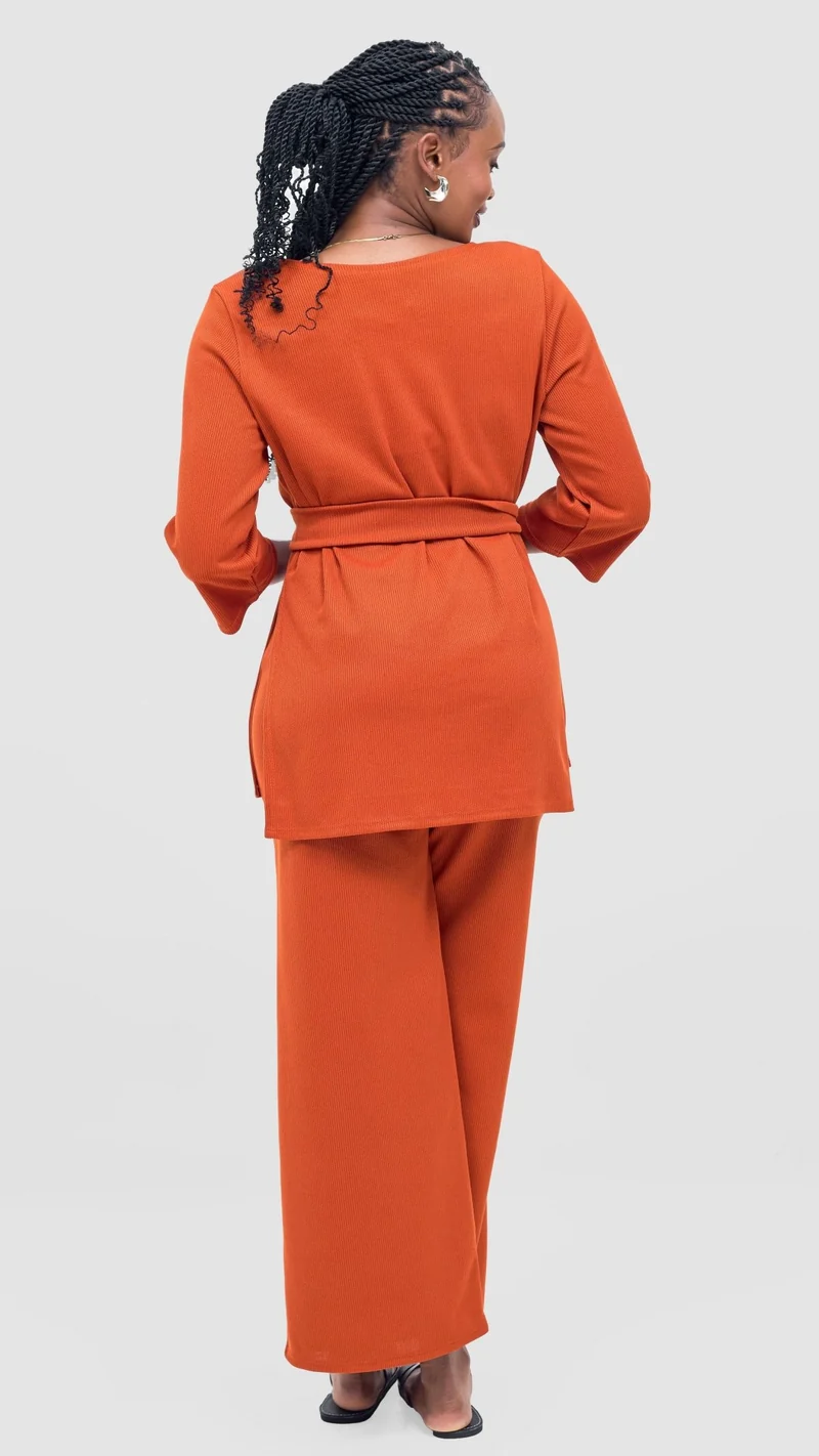 Vivo Rema 3/4 Sleeve Side Slit Tunic Top - Burnt Orange
