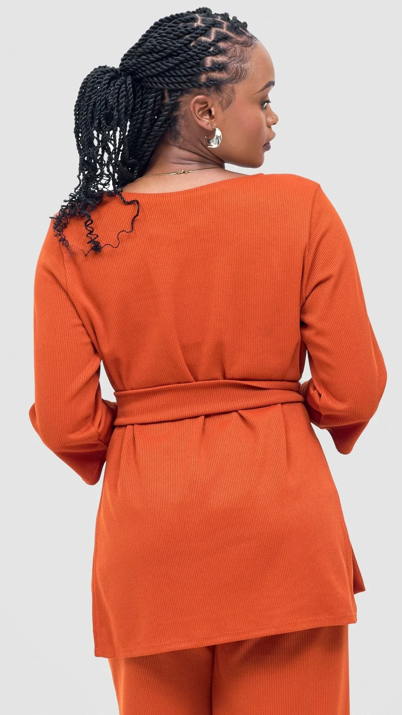 Vivo Rema 3/4 Sleeve Side Slit Tunic Top - Burnt Orange