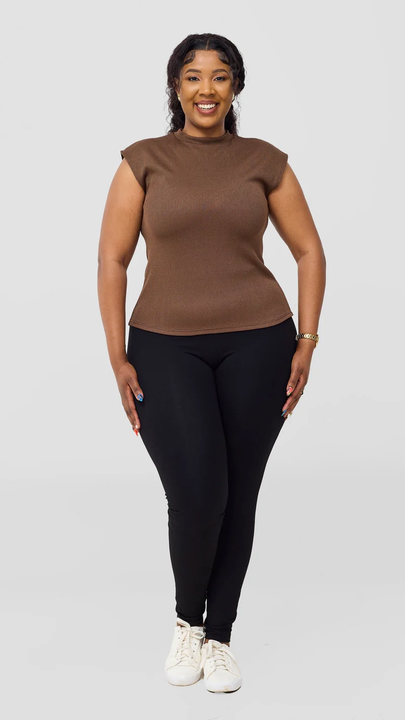 Vivo Ria Mock Neck Top - Dark Taupe