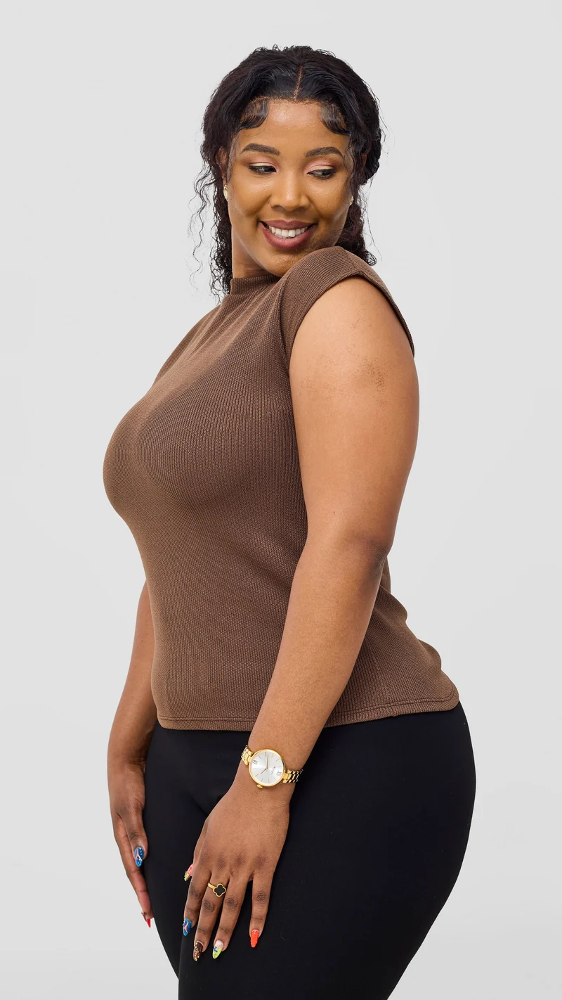 Vivo Ria Mock Neck Top - Dark Taupe