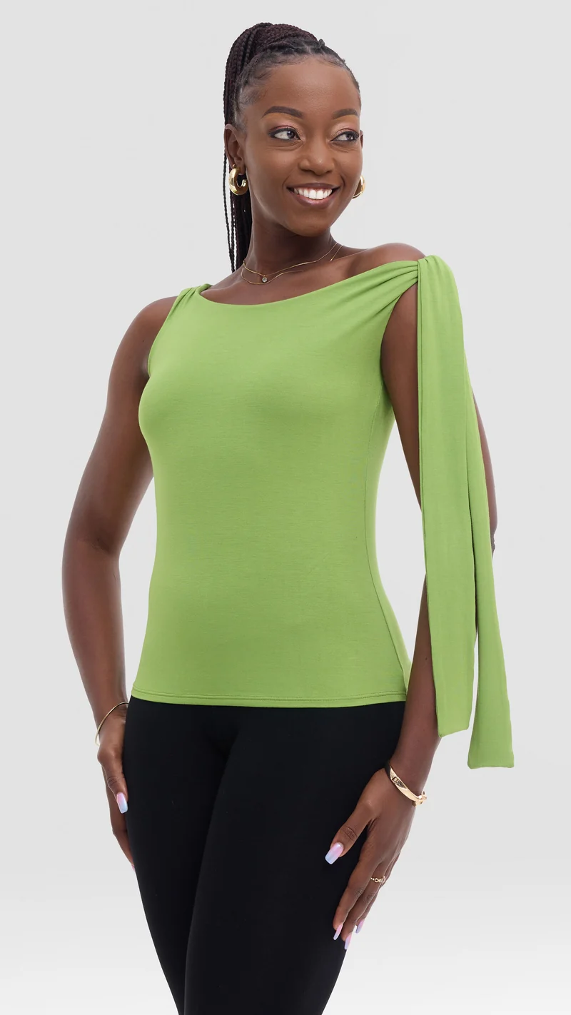 Vivo Studio Shoulder Tie Top in Jersey - Lime Green