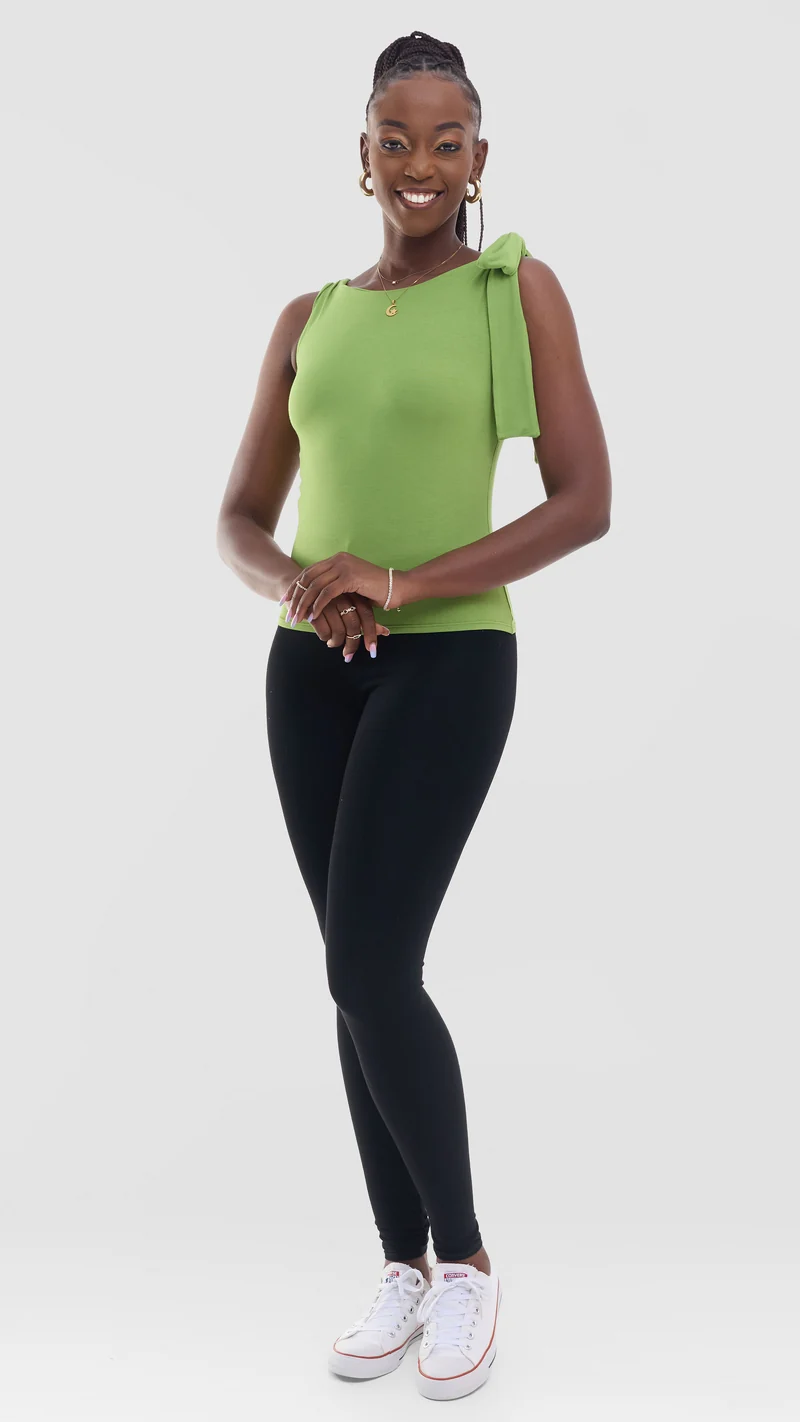Vivo Studio Shoulder Tie Top in Jersey - Lime Green