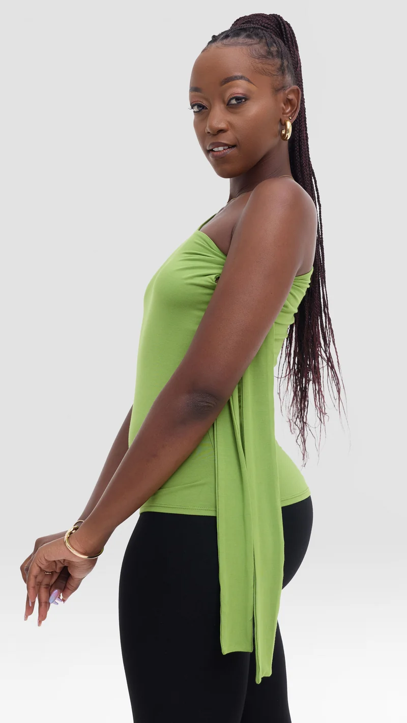 Vivo Studio Shoulder Tie Top in Jersey - Lime Green