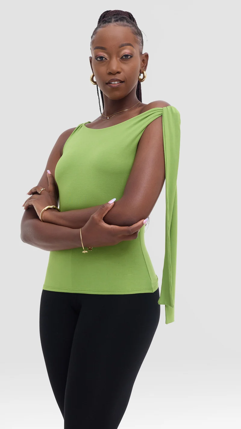 Vivo Studio Shoulder Tie Top in Jersey - Lime Green