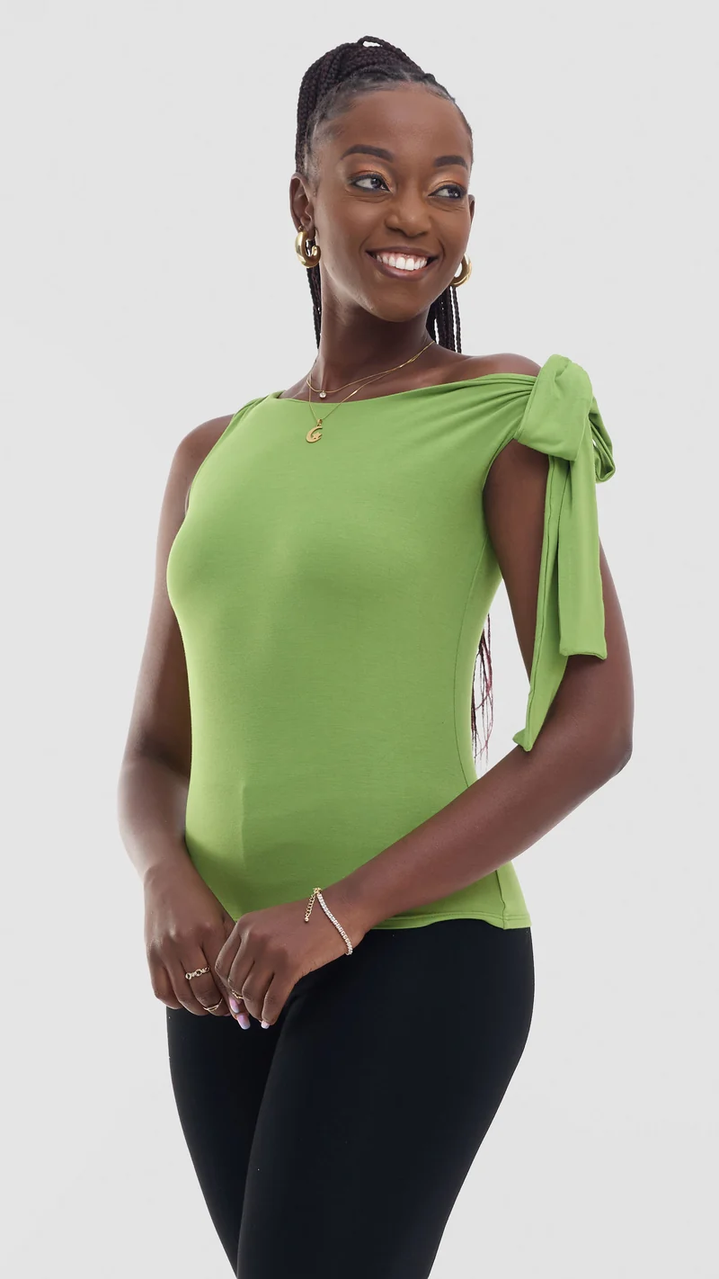 Vivo Studio Shoulder Tie Top in Jersey - Lime Green