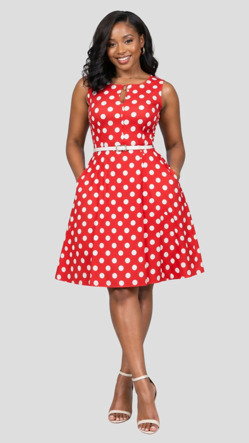 The Fashion Frenzy Polka Skater - Red / White Polka