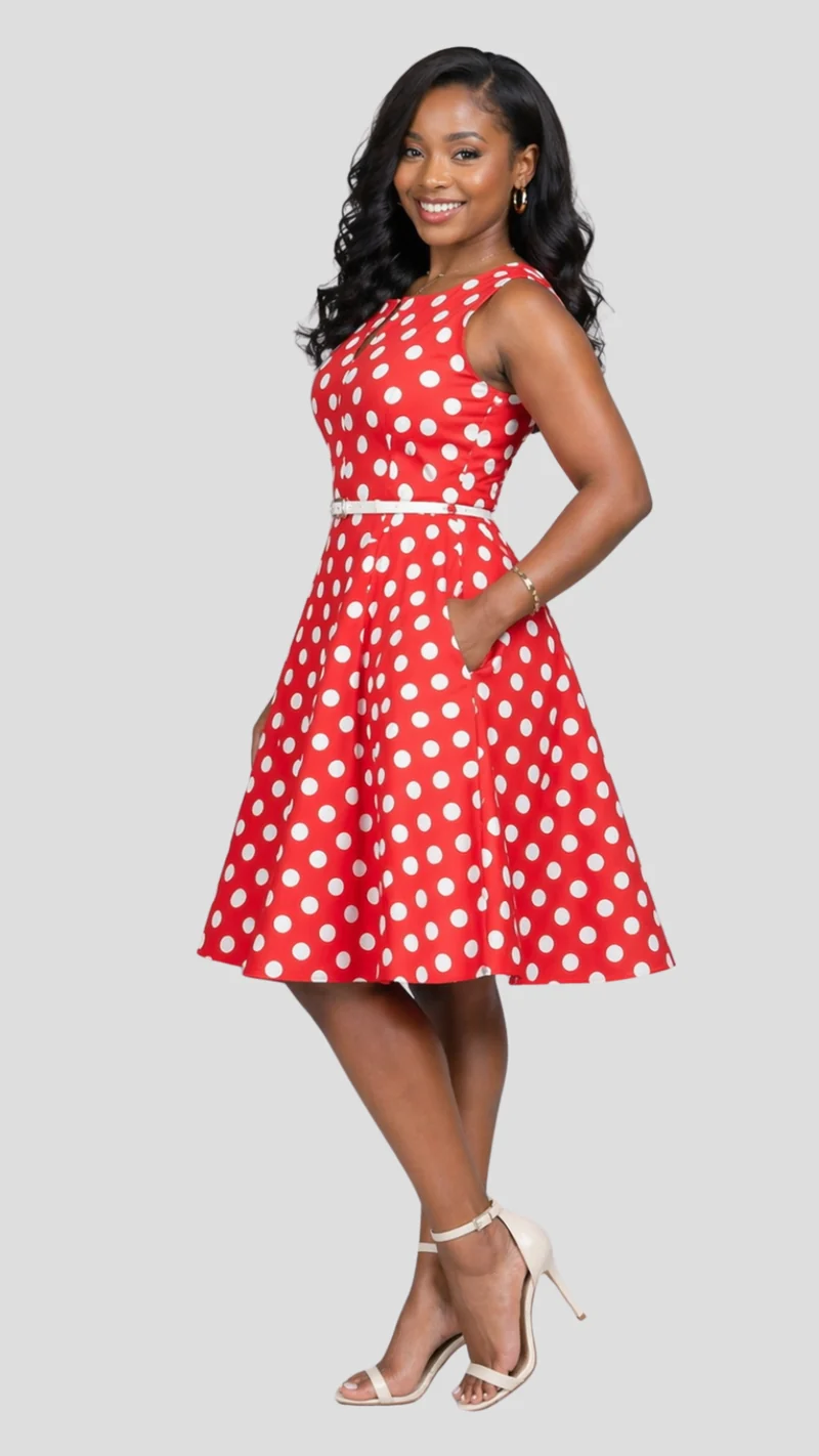 The Fashion Frenzy Polka Skater - Red / White Polka