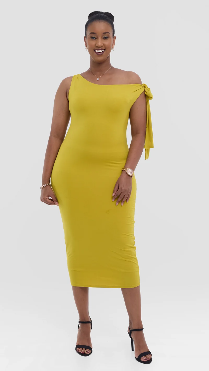 Vivo Studio Double Layered Tie Bodycon in Jersey - Olive