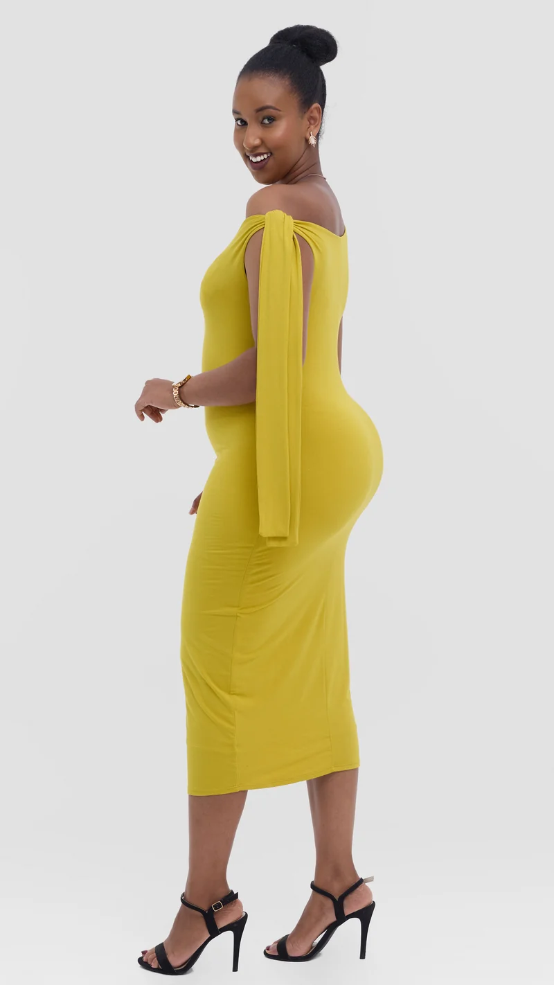 Vivo Studio Double Layered Tie Bodycon in Jersey - Olive