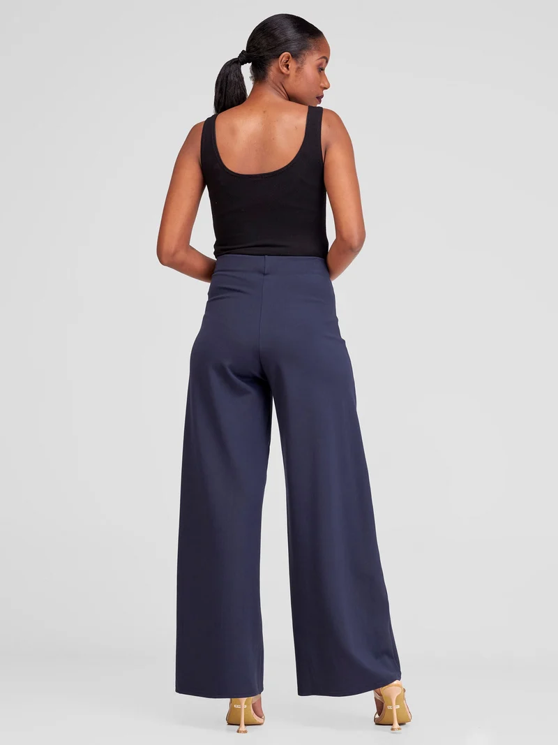 Vivo Upe Wide Leg Pants in Ponte - Navy