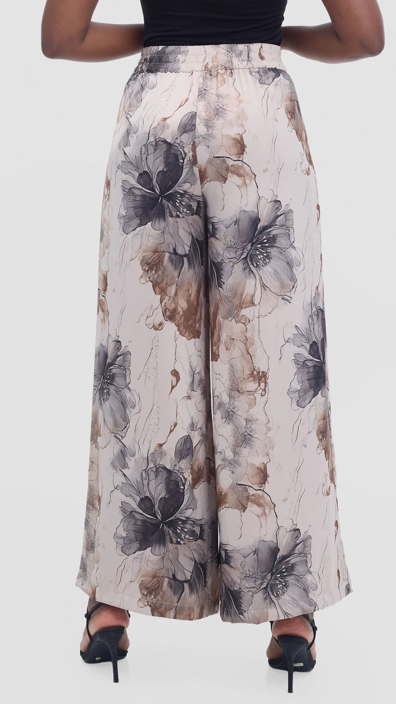 Vivo Maisha Straight Leg Pants in Crepe - Grey / Hunters Print