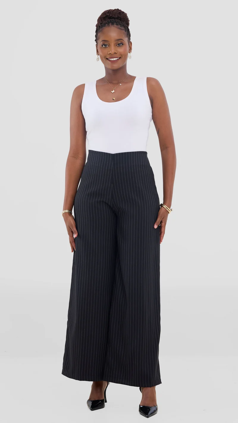Vivo Studio Striped Pants In Crepe - Black Striped Print