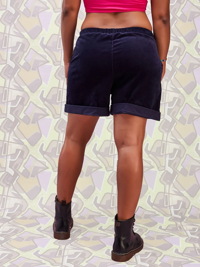 Zoya Brave Corduroy Booty Shorts - Navy Blue