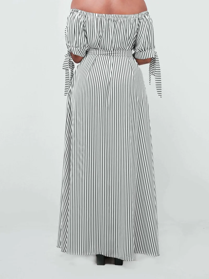 Salok Havilah Dabby Offshoulder Maxi Dress - Navy Blue Strips