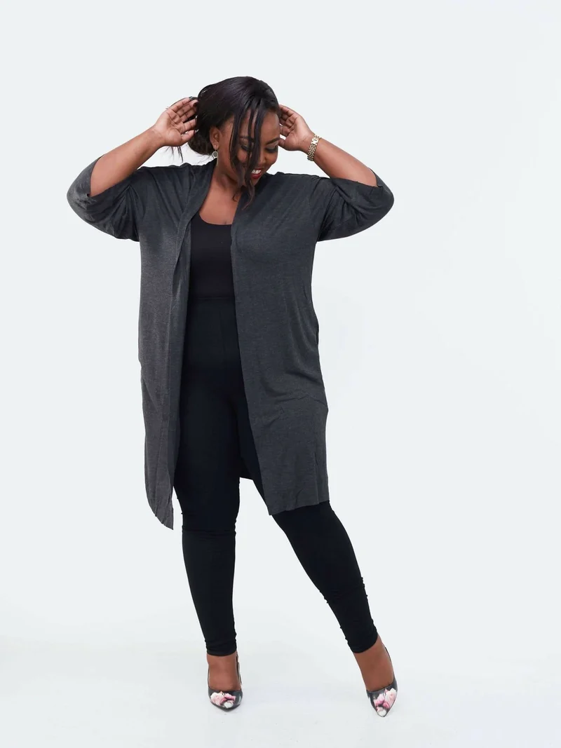 Hessed Long Buttonless Waterfall - Dark Grey