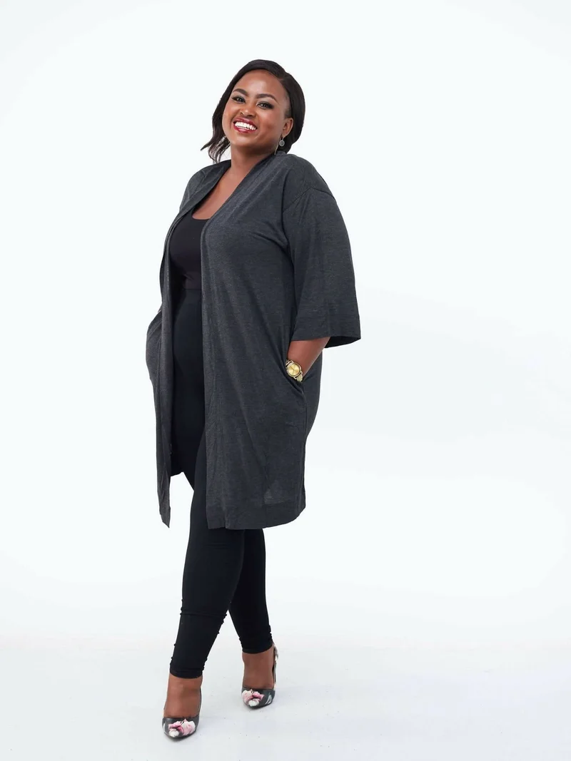 Hessed Long Buttonless Waterfall - Dark Grey