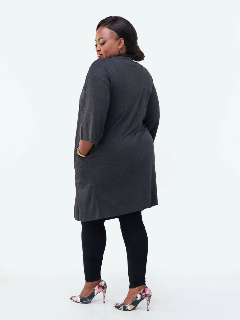 Hessed Long Buttonless Waterfall - Dark Grey