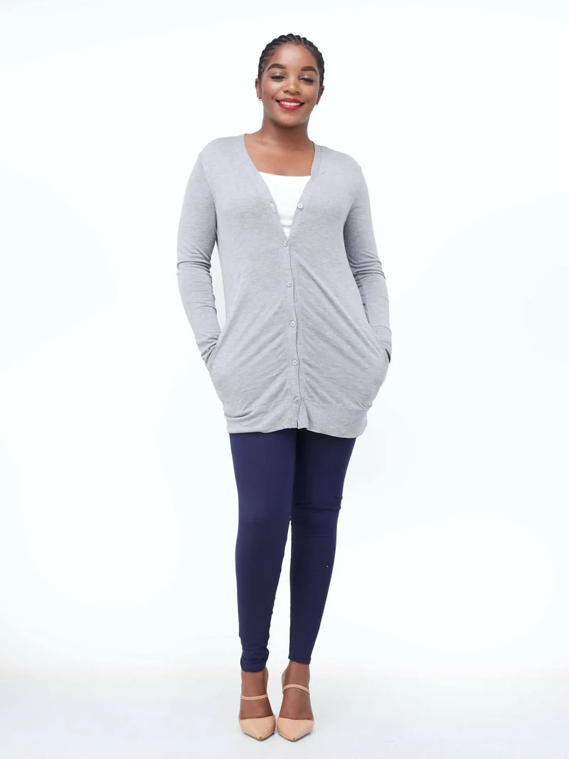 Hessed Midi Buttoned Waterfall - Grey