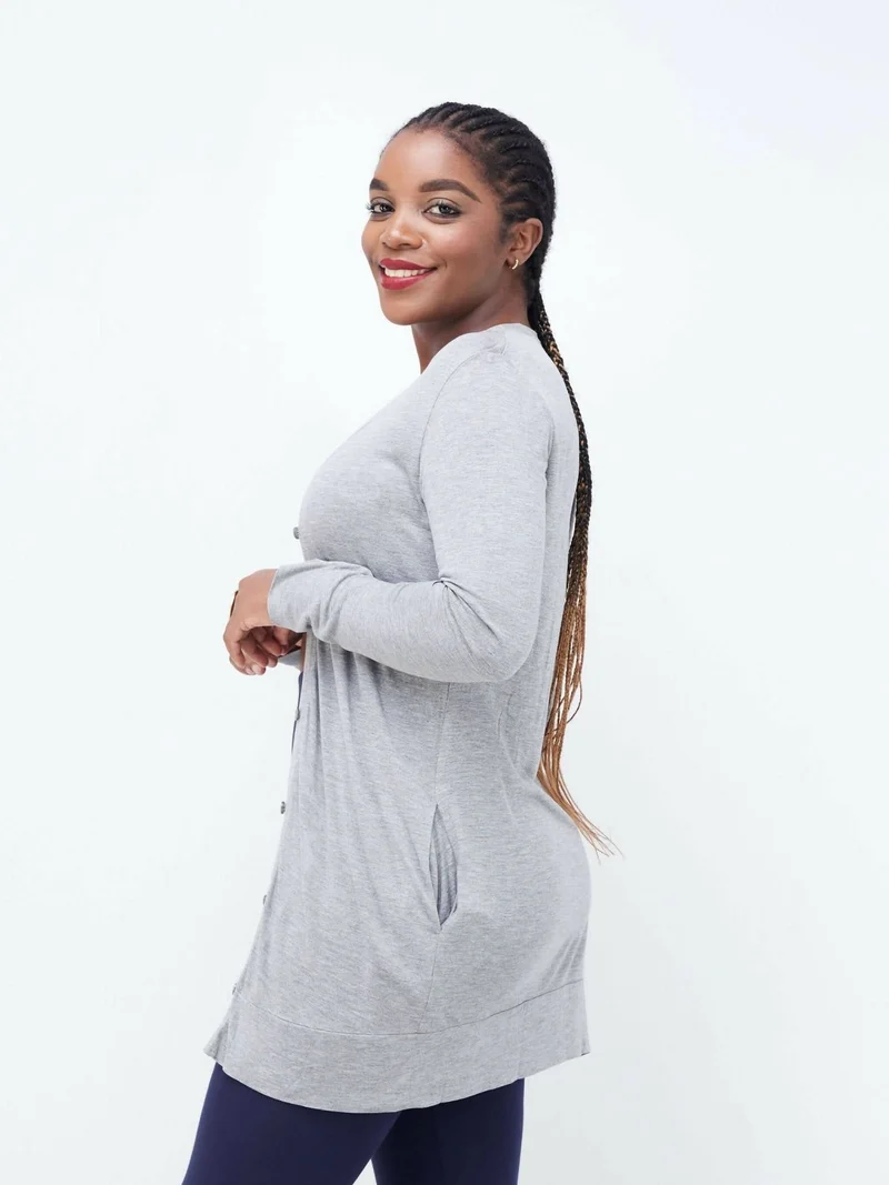 Hessed Midi Buttoned Waterfall - Grey