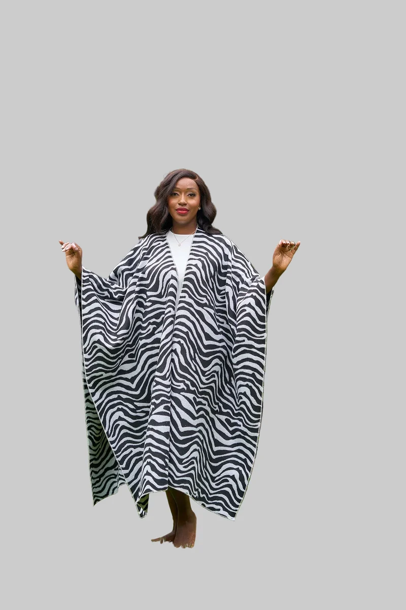 Kakiba Collections Terry Reversible Long Poncho - Black / White