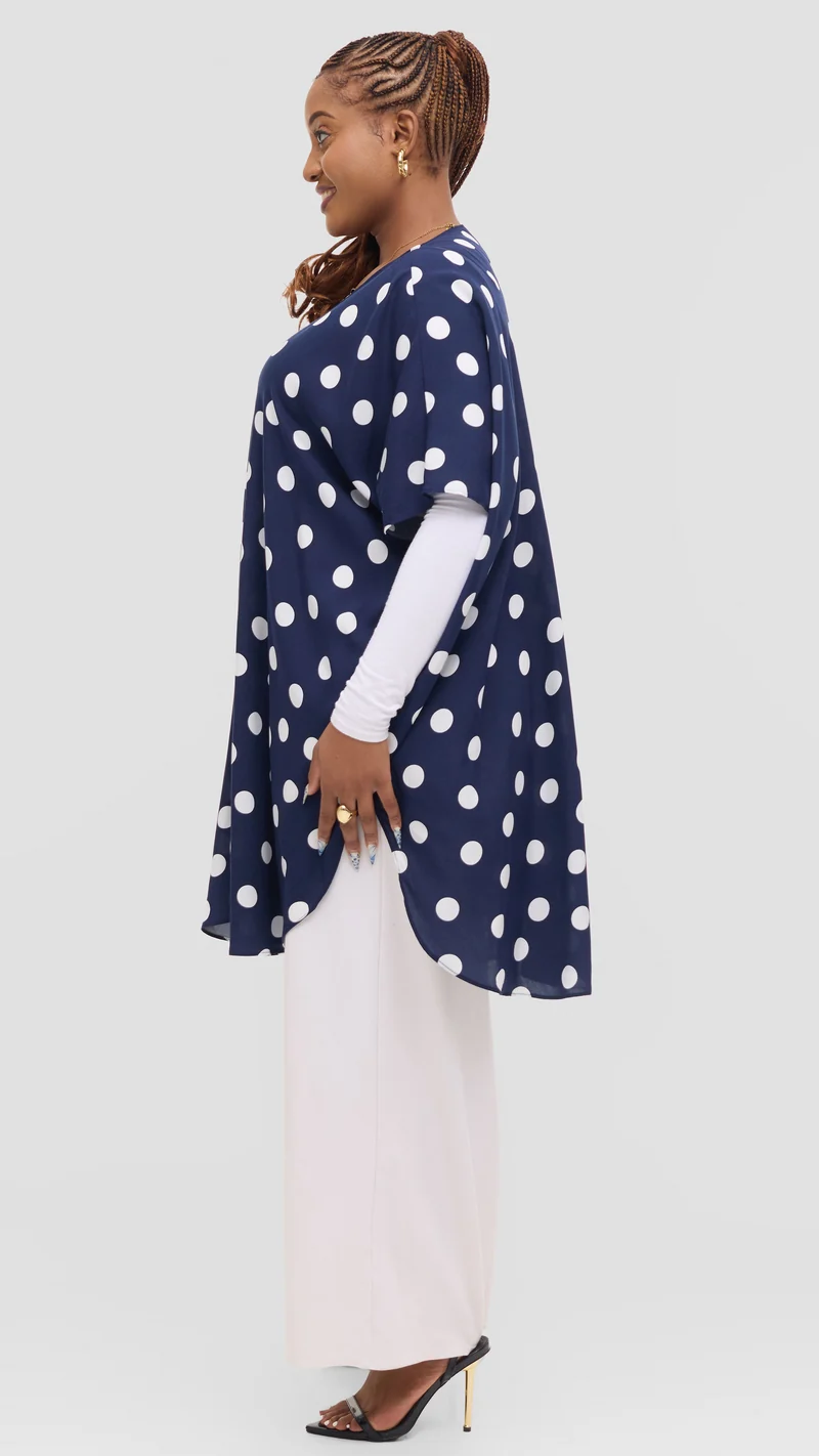 Vivo Samira Wide Kimono in Rayon - Navy / White Polka Dot
