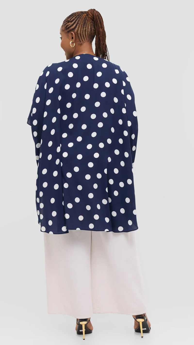 Vivo Samira Wide Kimono in Rayon - Navy / White Polka Dot
