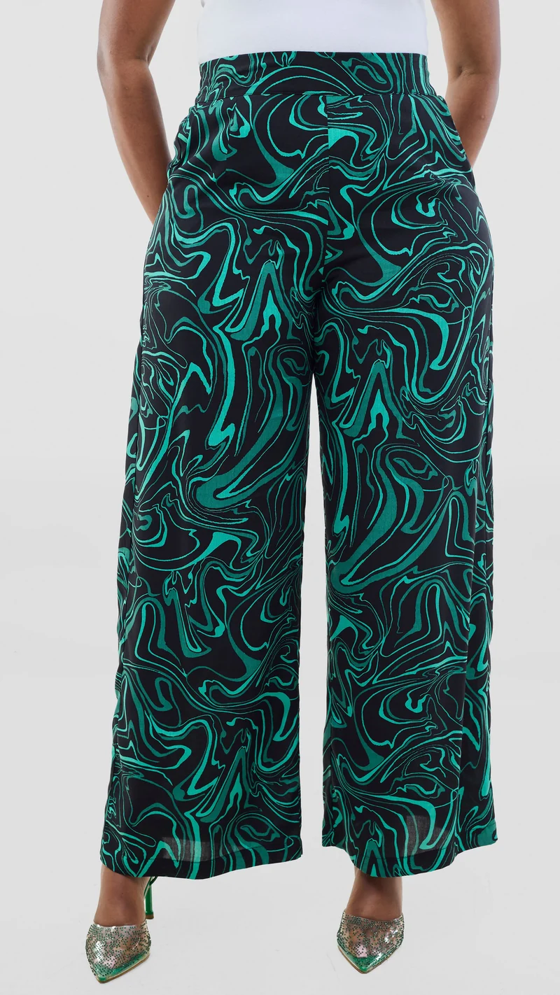 Vivo Samira Pants in Rayon - Black / Green Print