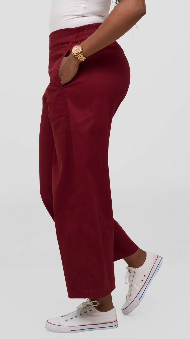 Vivo Lulu Cotton Barrel Pants - Maroon