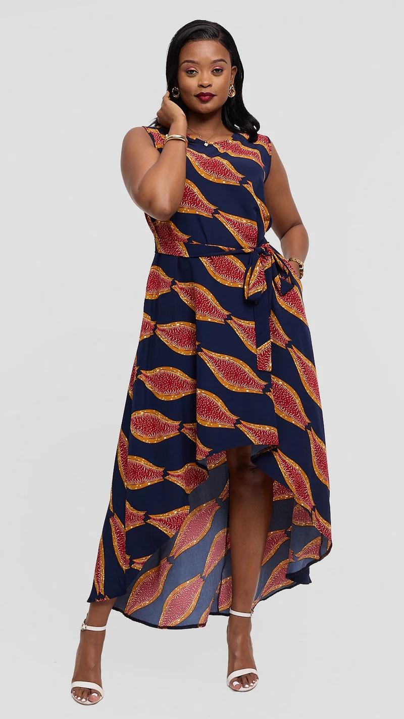 Salok Havilah Bumbe High-low Dress - Navy Blue Print