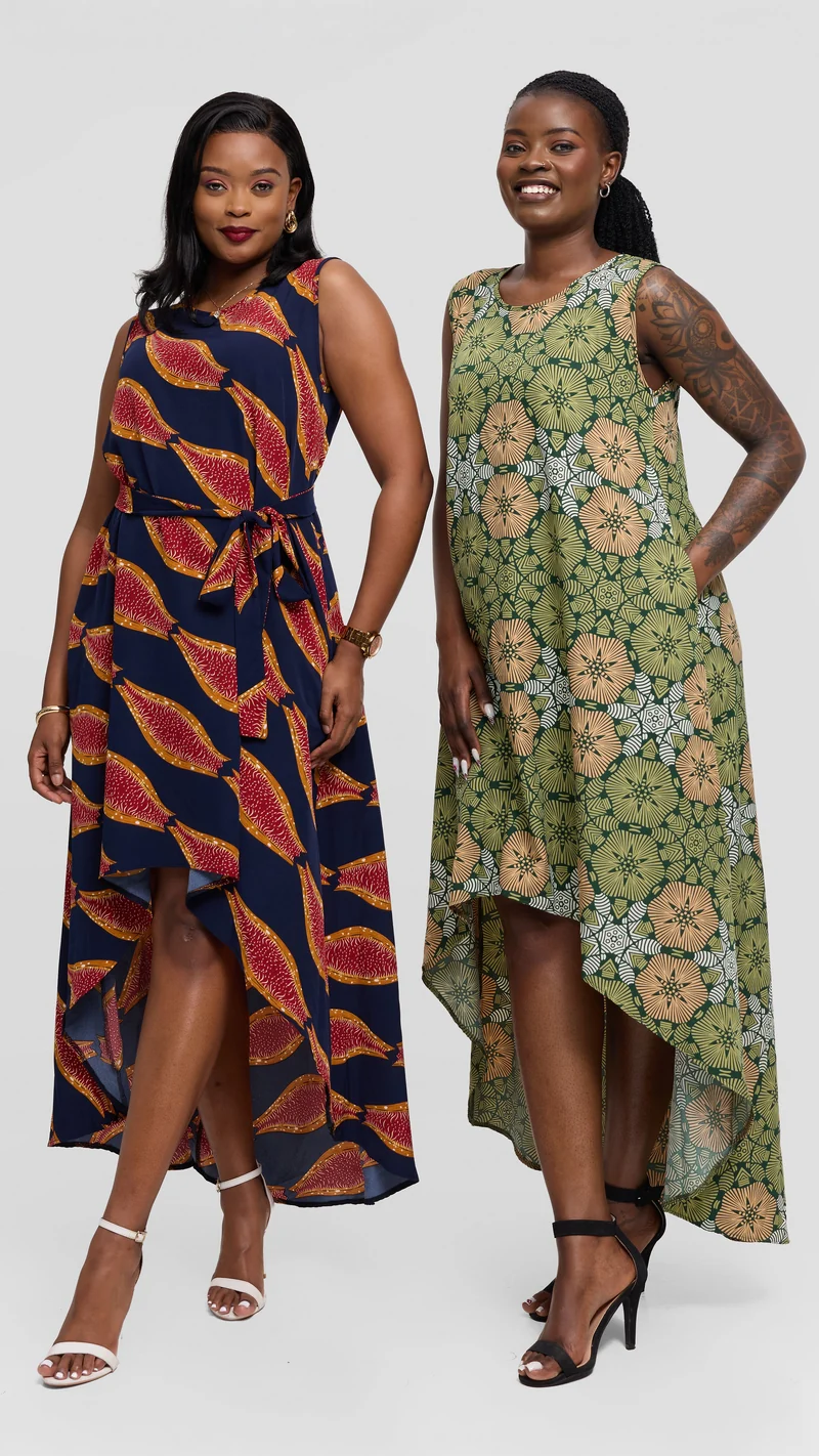 Salok Havilah Bumbe High-low Dress - Navy Blue Print