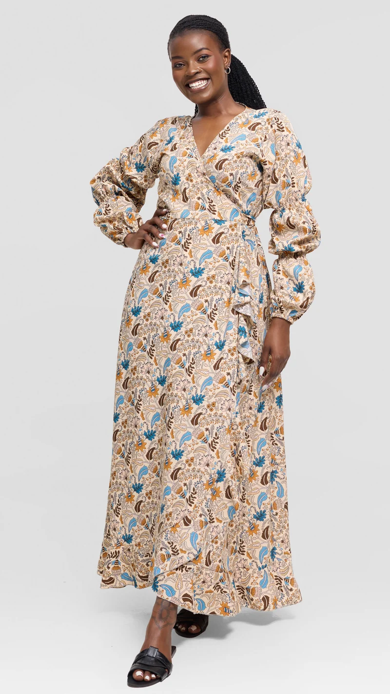Salok Havilah Kyra Wrap Dress - Beige Print
