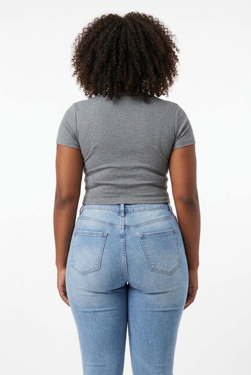 Stylish Sisters Classic Crewneck Short Sleeve Crop Top - Dark Grey