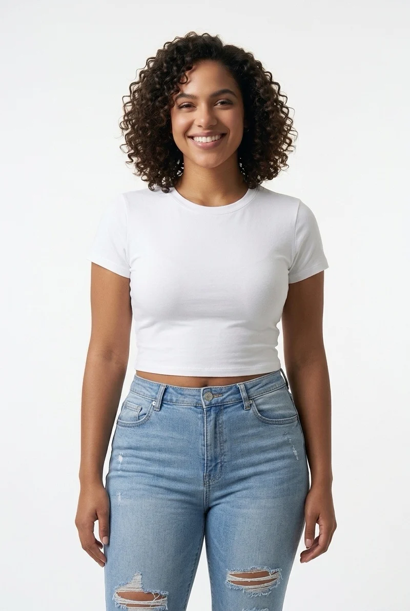 Stylish Sisters Classic Crewneck Short Sleeve Crop Top - White