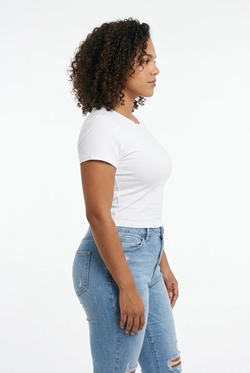 Stylish Sisters Classic Crewneck Short Sleeve Crop Top - White