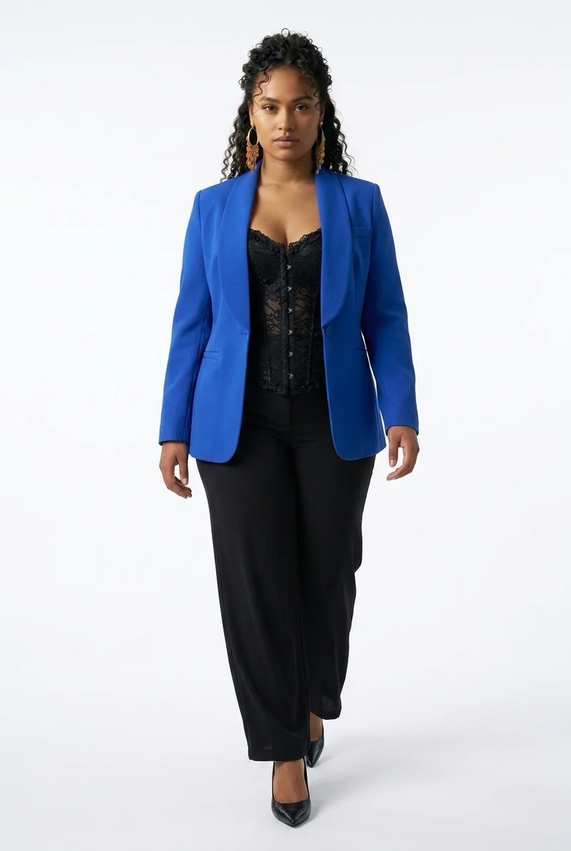 Stylish Sisters Shawl-Collar Belted Tailored Tuxedo Blazer - Royal Blue