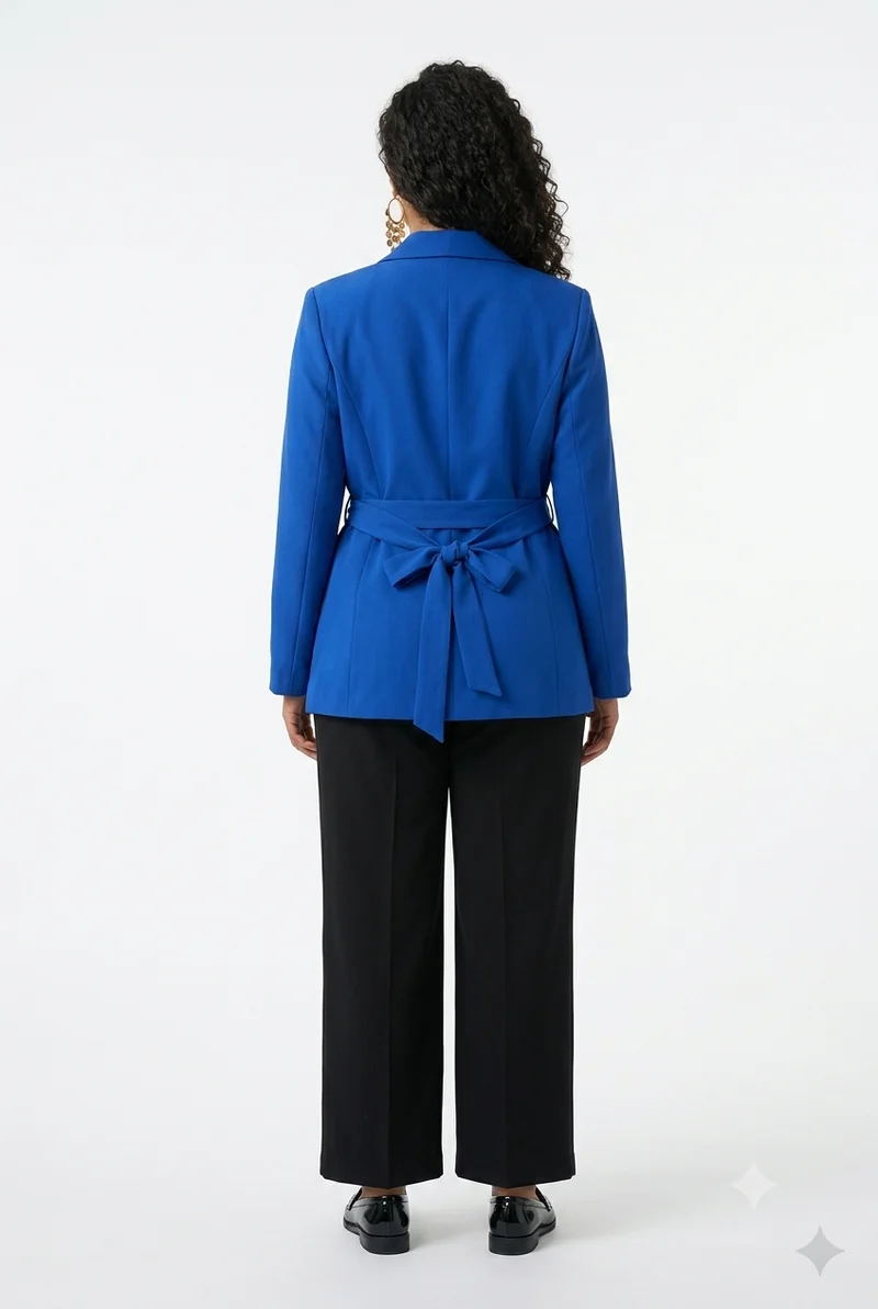 Stylish Sisters Shawl-Collar Belted Tailored Tuxedo Blazer - Royal Blue