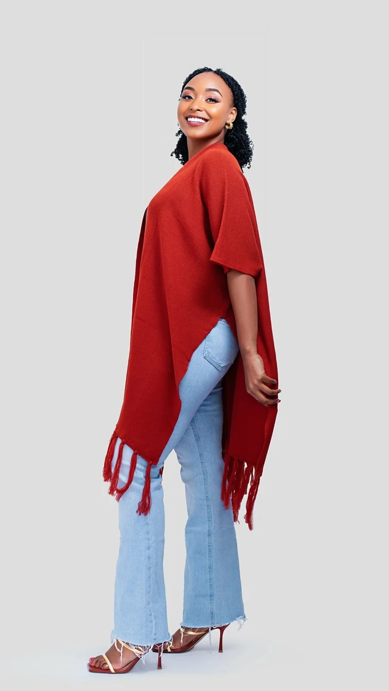 The Fashion Frenzy Fringed Acrylic Shawl - Burnt Orange
