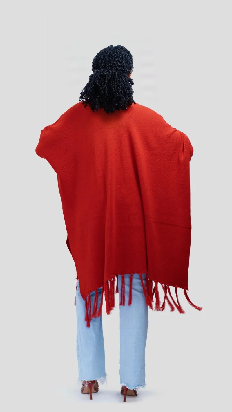 The Fashion Frenzy Fringed Acrylic Shawl - Burnt Orange