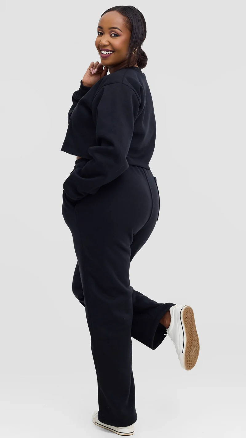 Timyt Urban Wear – Cropped Sweatshirt & Straight Leg Sweat Pant Set - Black