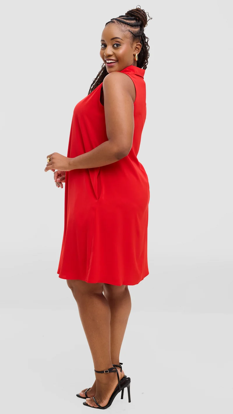 Vivo Asha Sleeveless Knee Length Dress In Crepe - Red