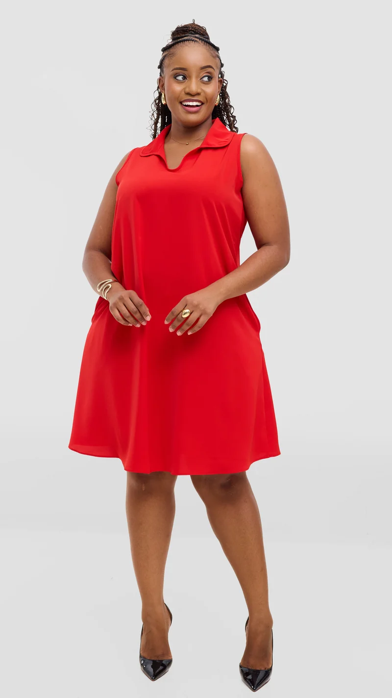 Vivo Asha Sleeveless Knee Length Dress In Crepe - Red