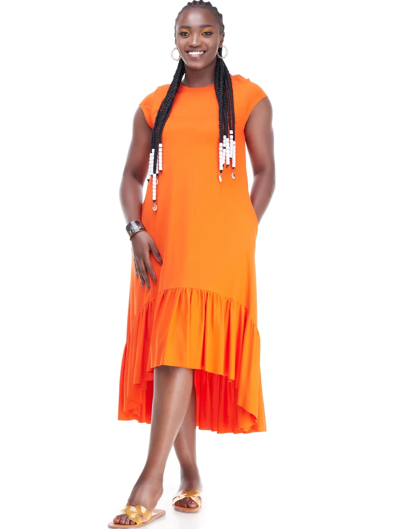 Vivo Lindi High Low Dress In Ponte - Orange